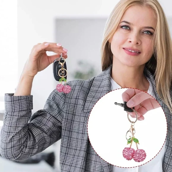 Fruit Cherry Key Chain Gold Tone NEW - Picture 2 of 4